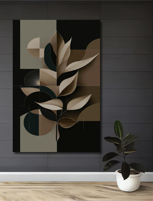 Minimalist Yapraklar Geometrik Dekoratif Ahşap Mdf Dikdörtgen Ev,İşyeri Duvar Tablo