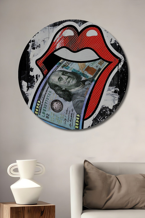 Para Ve Dudaklar Pop Art Ahşap Mdf Dekoratif Yuvarlak Ev,İşyeri Duvar Tablo
