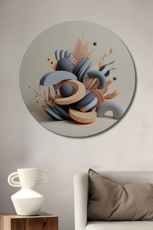 Modern Geometrik Formlar Dekoratif Ahşap Mdf Yuvarlak Ev,İşyeri Duvar Tablo