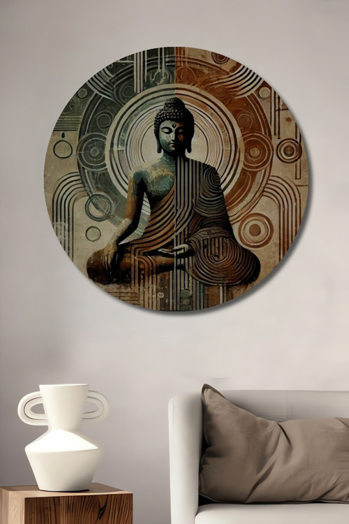 Buda Meditasyon Dekoratif Ahşap Mdf Yuvarlak Ev,İşyeri Duvar Tablo