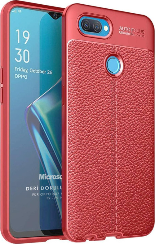 Oppo A12 Kılıf Deri Dokulu Silikon Kırmızı