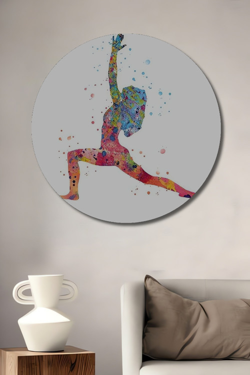 Yoga Pozu Renkli Cesur Sanat Ahşap Mdf Dekoratif Yuvarlak Ev,İşyeri Duvar Tablo
