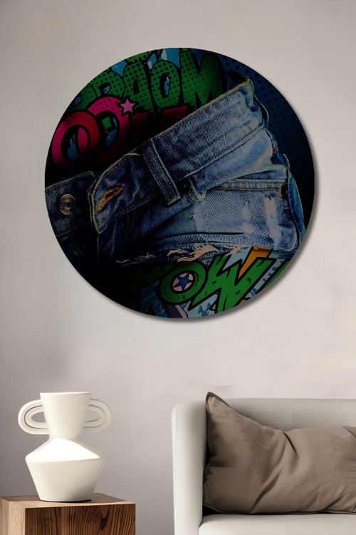 Pop Art Stilinde Çizgi Roman Temalı Dekoratif Ahşap Yuvarlak Ev,İşyeri Duvar Tablo