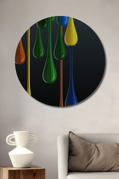 Renkli Damla Soyut Sanat Dekoratif Ahşap Mdf Yuvarlak Ev,İşyeri Duvar Tablo