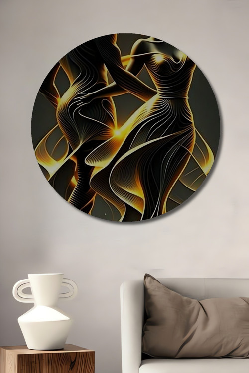 Dans Eden Çift Modern Sanat Ahşap Mdf Dekoratif Yuvarlak Ev,İşyeri Duvar Tablo