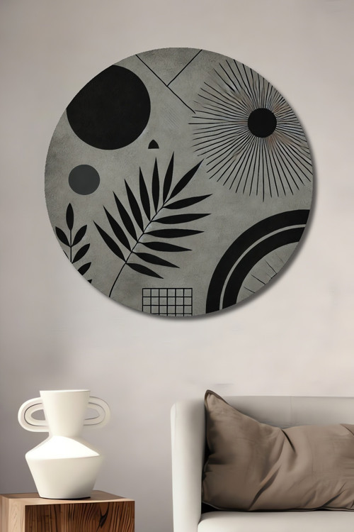 Geometrik Soyut Sanat Ahşap Mdf Dekoratif Yuvarlak Ev,İşyeri Duvar Tablo