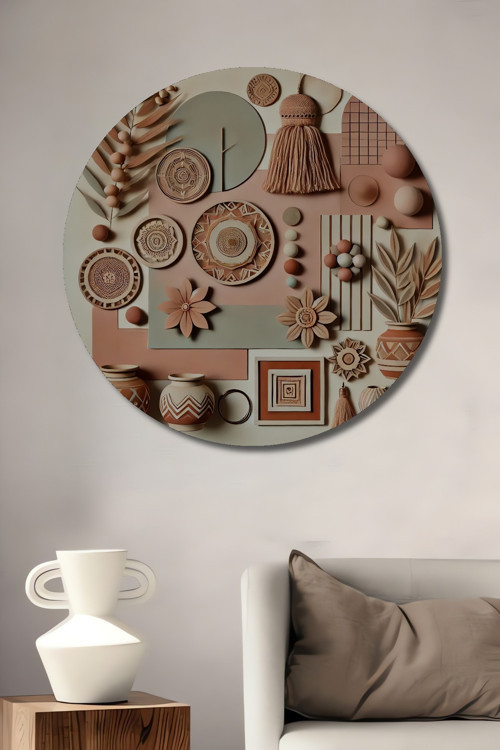 Dekoratif Ahşap Mdf Yuvarlak Ev,İşyeri Duvar Tablo Modern İskandinav Geometrik Sanat