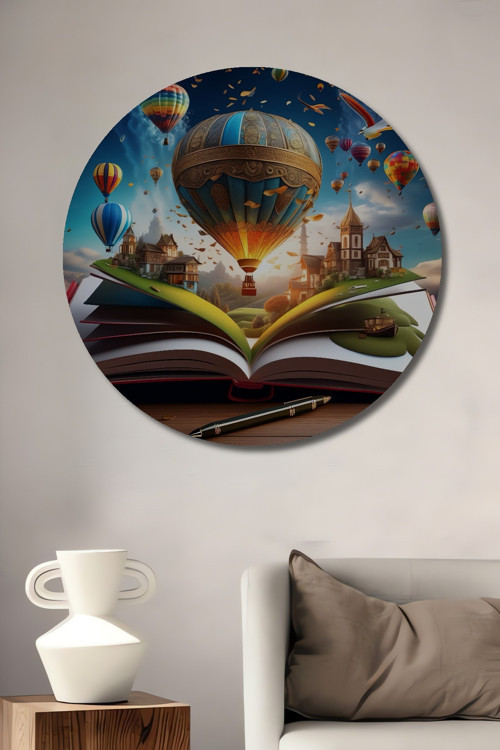 Masalsı Balonlar Ahşap Mdf Dekoratif Yuvarlak Ev,İşyeri Duvar Tablo