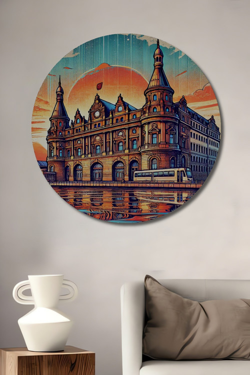 Haydarpaşa Garı Retro Sanat Ahşap Mdf Dekoratif Yuvarlak Ev,İşyeri Duvar Tablo