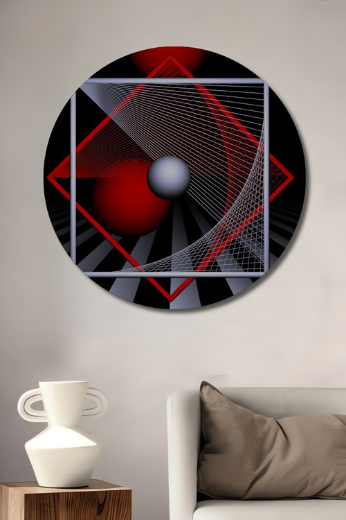 Geometrik Çizgilerle Modern Sanat Ahşap Mdf Dekoratif Yuvarlak Ev,İşyeri Duvar Tablo