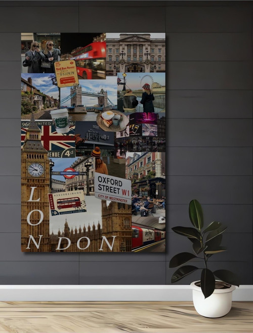 Londra Sanatı Kolajı Dekoratif Ahşap Mdf Dikdörtgen Ev,İşyeri Duvar Tablo