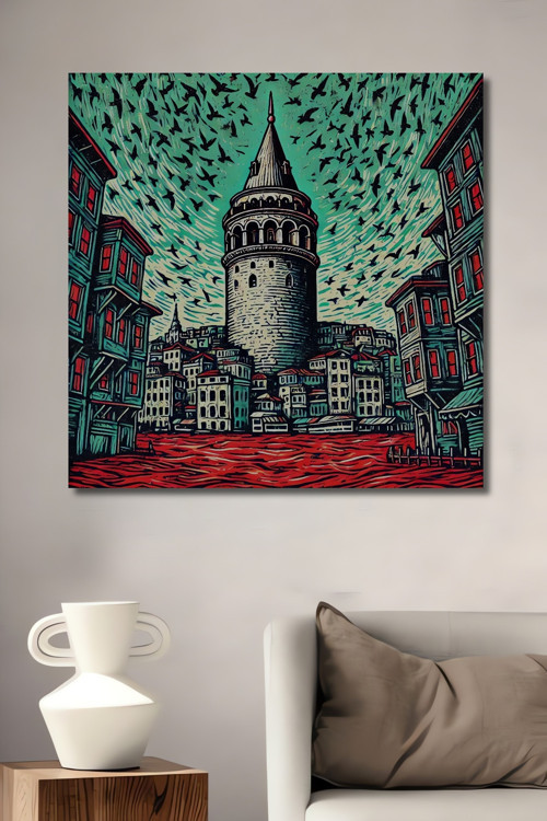 Galata Kulesi Modern Sanat Ahşap Mdf Dikdörtgen Ev,İşyeri Duvar Tablo