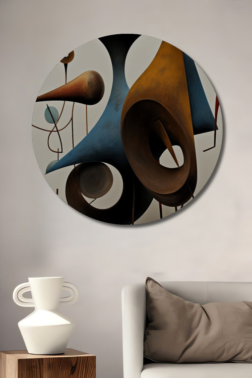 Soyut Sanat Geometrik Modern Ahşap Mdf Dekoratif Yuvarlak Ev,İşyeri Duvar Tablo