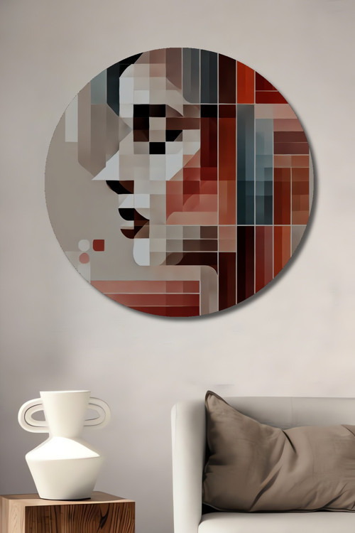 Modern Sanat Geometrik Portre Ahşap Mdf Dekoratif Yuvarlak Ev,İşyeri Duvar Tablo