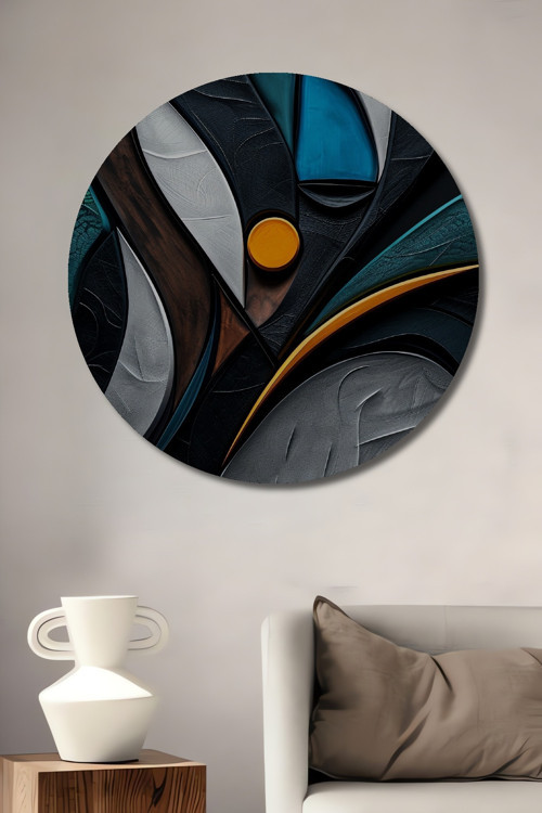 Soyut Modern Sanat Ahşap Mdf Dekoratif Yuvarlak Ev,İşyeri Duvar Tablo