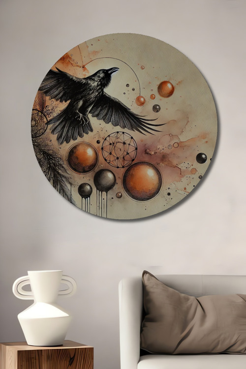 Karga Rüyası Soyut Sanat Ahşap Mdf Dekoratif Yuvarlak Ev,İşyeri Duvar Tablo