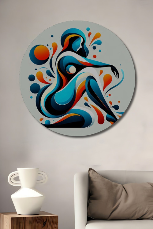 Renkli Kadın Figürü Soyut Sanat Dekoratif Ahşap Mdf Yuvarlak Ev,İşyeri Duvar Tablo