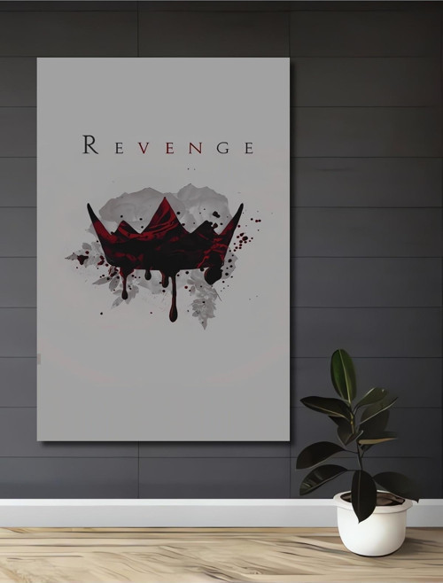 Kırmızı Taç Ve Revenge Yazılı Modern Sanat Ahşap Dekoratif Dikdörtgen Ev,İşyeri Duvar Tablo