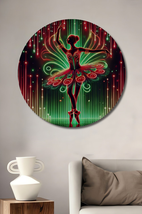 Büyüleyici Balerin Neon Sanat Ahşap Mdf Dekoratif Yuvarlak Ev,İşyeri Duvar Tablo