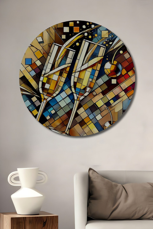 Soyut Sanat Dekoratif Ahşap Mdf Yuvarlak Ev,İşyeri Duvar Tablo