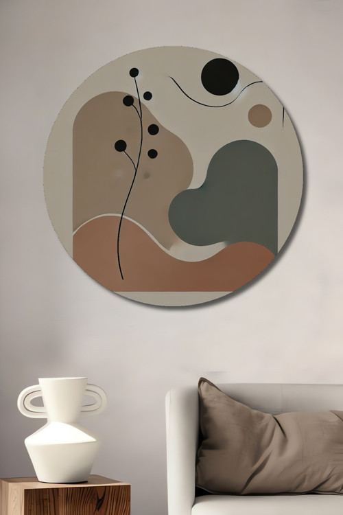 Minimalist Modern Soyut Sanat Dekoratif Ahşap Mdf Yuvarlak Ev,İşyeri Duvar Tablo