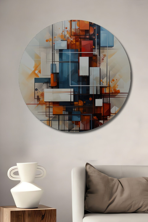Soyut Geometrik Sanat Dekoratif Ahşap Mdf Yuvarlak Ev,İşyeri Duvar Tablo