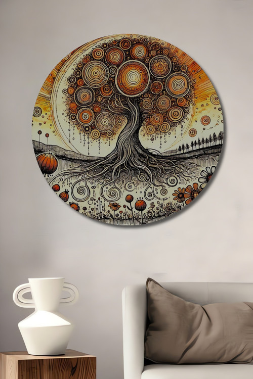 Spiral Ağaç Soyut Sanat Ahşap Mdf Dekoratif Yuvarlak Ev,İşyeri Duvar Tablo