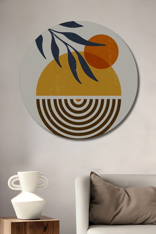 Geometrik Yaprak Desenli Modern Ahşap Mdf Dekoratif Yuvarlak Ev,İşyeri Duvar Tablo