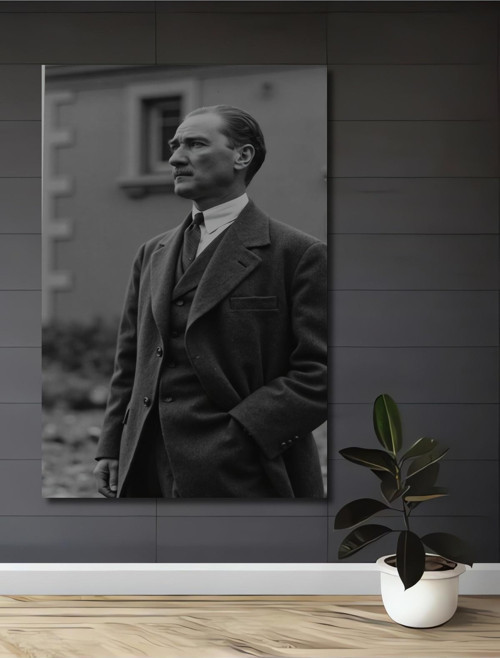 Atatürk Siyah Beyaz Dekoratif Ahşap Mdf Dikdörtgen Ev,İşyeri Duvar Tablo