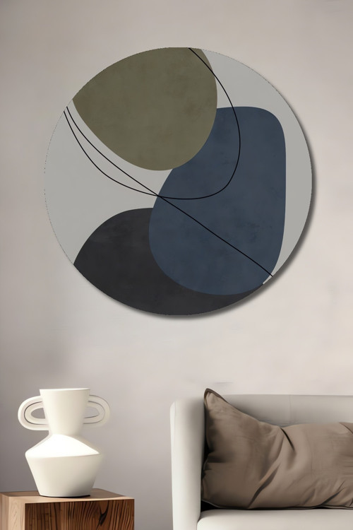 Geometrik Şekiller Modern Sanat Ahşap Mdf Dekoratif Yuvarlak Ev,İşyeri Duvar Tablo