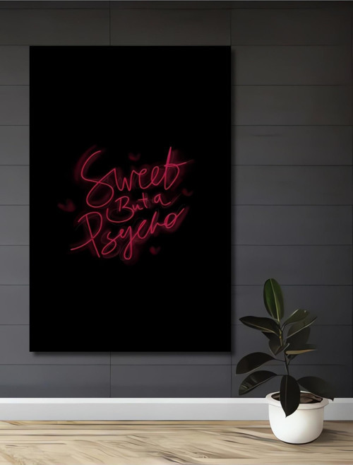Sweet But A Psycho Neon Yazı Dekoratif Ahşap Mdf Dikdörtgen Ev,İşyeri Duvar Tablo