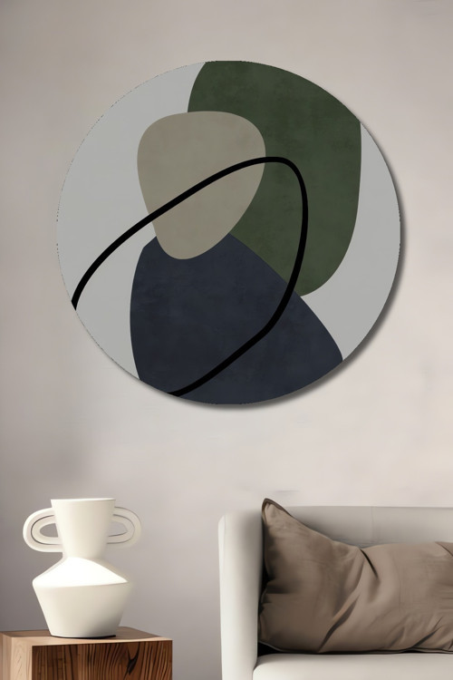 Geometrik Şekiller Modern Sanat Ahşap Mdf Yuvarlak Ev,İşyeri Duvar Tablo