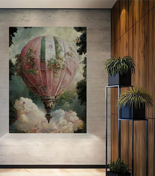 Romantik Balon Manzarası Dekoratif Ahşap Mdf Dikdörtgen Ev,İşyeri Duvar Tablo