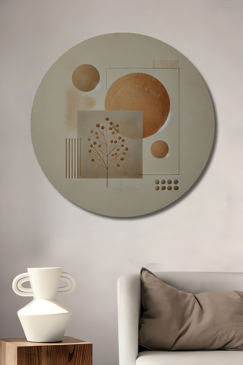 Minimalist Geometrik Ahşap Mdf Baskı Yuvarlak Ev,İşyeri Duvar Tablo