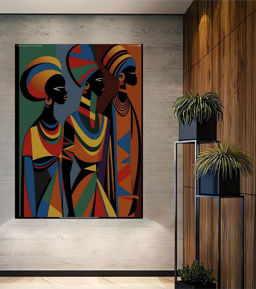 Afrikan Modası Renkli Soyut Sanat Dekoratif Ahşap Dikdörtgen Ev,İşyeri Duvar Tablo