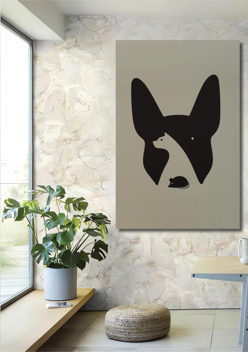 Köpek Kedi Fare Modern Dekoratif Ahşap Mdf Dikdörtgen Ev,İşyeri Duvar Tablo