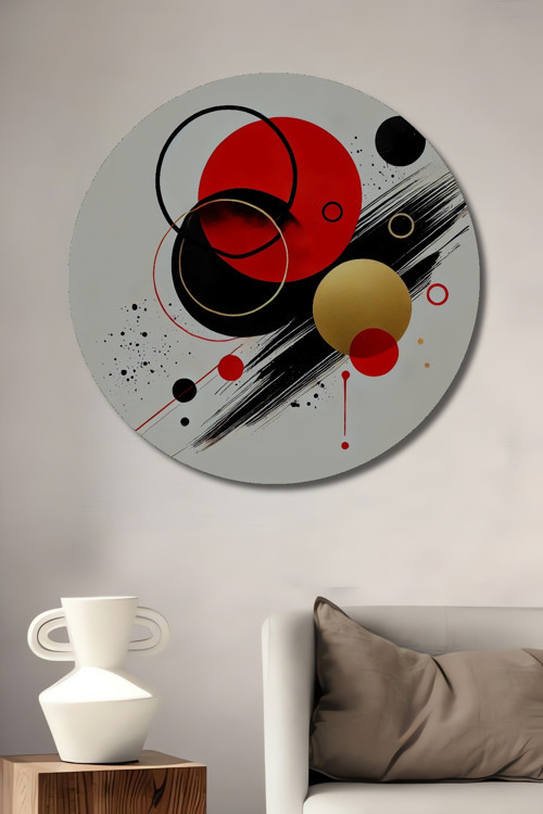 Dairesel Soyut Sanat Ahşap Mdf Dekoratif Yuvarlak Ev,İşyeri Duvar Tablo