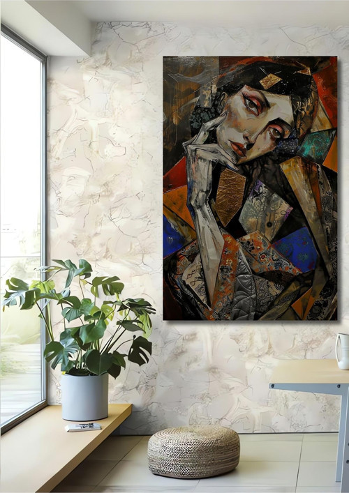 Soyut Portre Modern Sanat Dekoratif Ahşap Mdf Dikdörtgen Ev,İşyeri Duvar Tablo