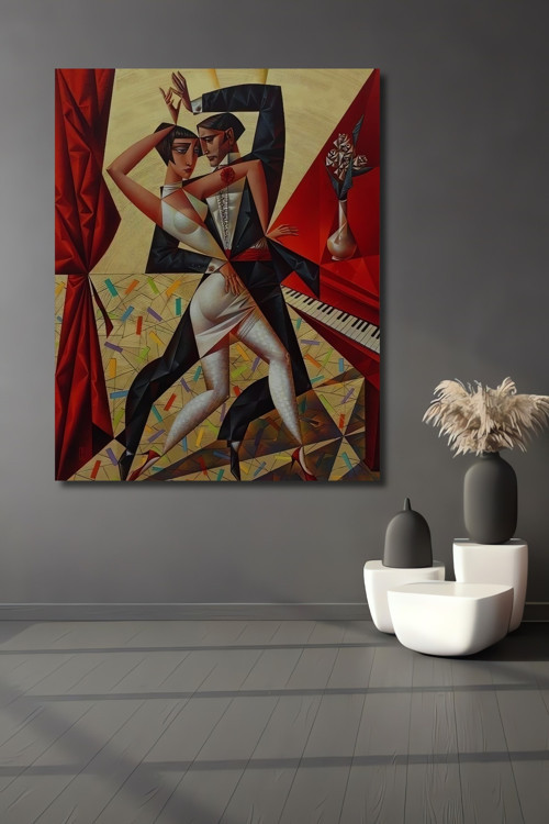 Tango Modern Sanat Yağlı Boya Görünümlü Dekoratif Ahşap Dikdörtgen Ev,İşyeri Duvar Tablo