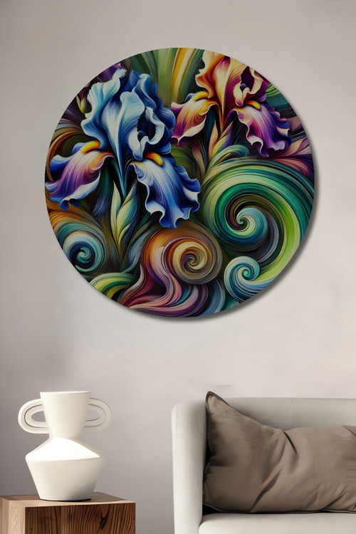 Renkli Çiçek Spiral Dekoratif Ahşap Mdf Yuvarlak Ev,İşyeri Duvar Tablo