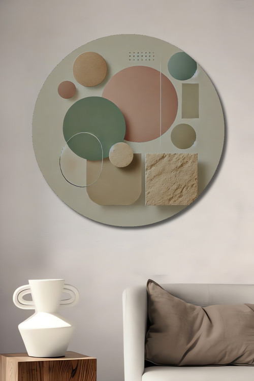 Geometrik Formlar Dekoratif Ahşap Mdf Yuvarlak Ev,İşyeri Duvar Tablo