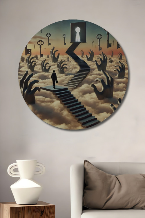 Rüya Gibi Kapı Yolu Soyut Sanat Ahşap Mdf Dekoratif Yuvarlak Ev,İşyeri Duvar Tablo