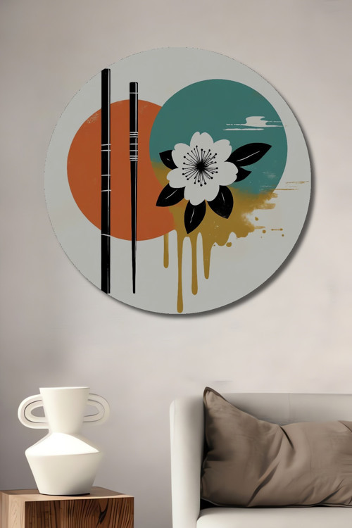 Zen Çiçeği Minimalist Ahşap Mdf Dekoratif Yuvarlak Ev,İşyeri Duvar Tablo