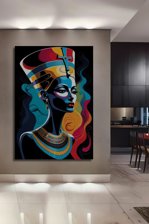 Nefertiti Portresi Soyut Sanat Ahşap Mdf Dekoratif Dikdörtgen Ev,İşyeri Duvar Tablo