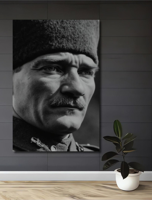 Atatürk Siyah Beyaz Ahşap Mdf Dekoratif Dikdörtgen Ev,İşyeri Duvar Tablo