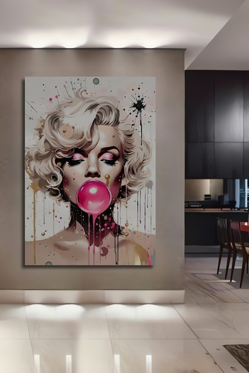 Marilyn Monroe Patlayan Sakız Ahşap Mdf Dikdörtgen Dekoratif Ev,İş Yeri Duvar Tablo