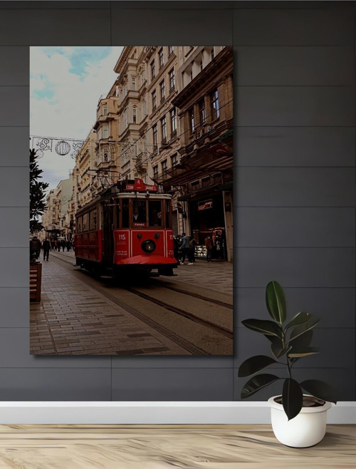 İstiklal Caddesi Klasik Tramvay Ahşap Mdf Dekoratif Dikdörtgen Ev,İşyeri Duvar Tablo
