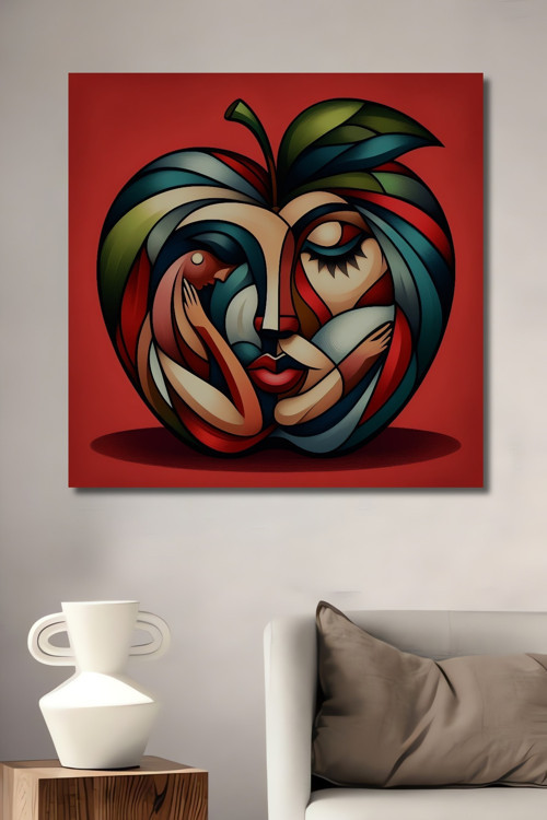 Renkli Elma Soyut Sanat Ahşap Mdf Dekoratif Dikdörtgen Ev,İşyeri Duvar Tablo