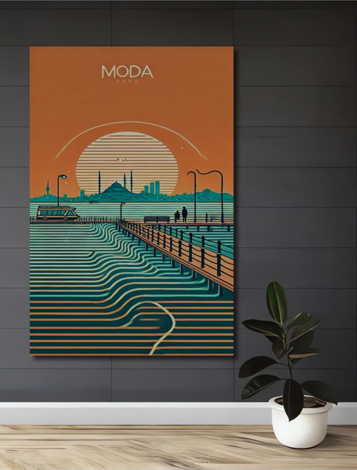 Moda Gün Batımı İstanbul Silüeti Ahşap Mdf Dekoratif Dikdörtgen Ev,İşyeri Duvar Tablo