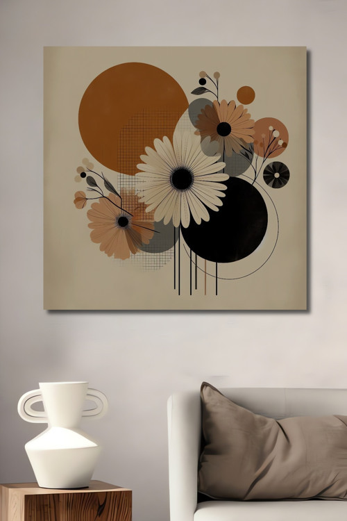 Minimalist Çiçek Geometri Ahşap Mdf Dekoratif Dikdörtgen Ev,İşyeri Duvar Tablo